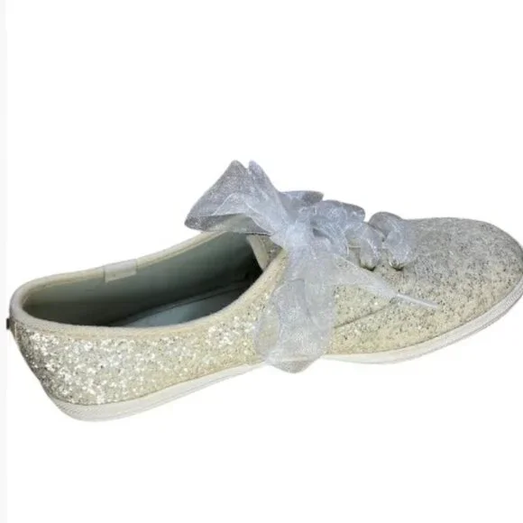 Keds by Kate Spade Champion Glitter Sneakers White Sheer Ribbon Laces Size 7 EUC - Picture 3 of 12
